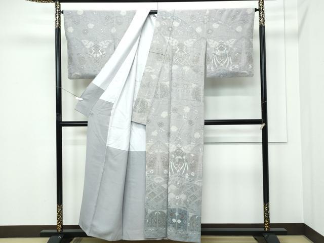 平和屋本店●極上 訪問着 総刺繍 中国三大刺繍 スワトウ相良刺繍 絞り 正倉院鳳凰花唐草文 金糸 利休白茶色地 さが美扱い 逸品 CZAA5567s6