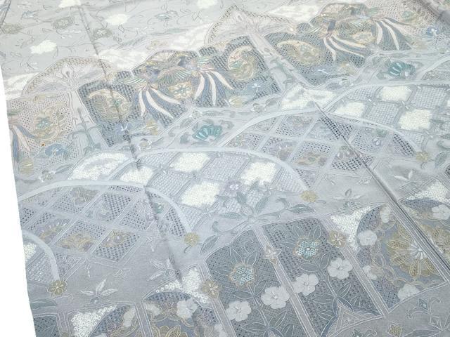 平和屋本店●極上　訪問着　総刺繍　中国三大刺繍　スワトウ相良刺繍　鳳凰花唐草文　利休白茶色地　金糸　逸品　CZAA5582s6