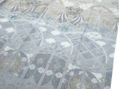 平和屋本店●極上　訪問着　総刺繍　中国三大刺繍　スワトウ相良刺繍　鳳凰花唐草文　利休白茶色地　金糸　逸品　CZAA5582s6