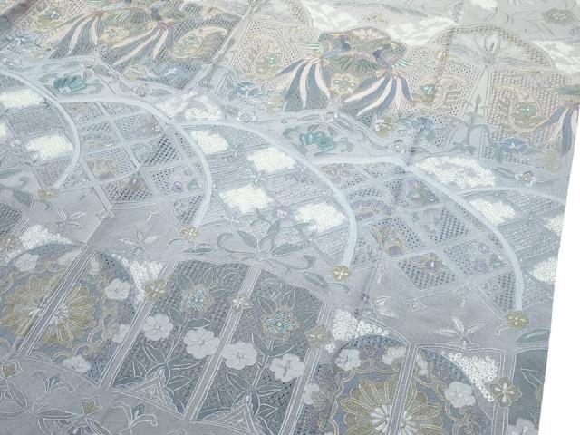 平和屋本店●極上　訪問着　総刺繍　中国三大刺繍　スワトウ相良刺繍　鳳凰花唐草文　利休白茶色地　金糸　逸品　CZAA5582s6