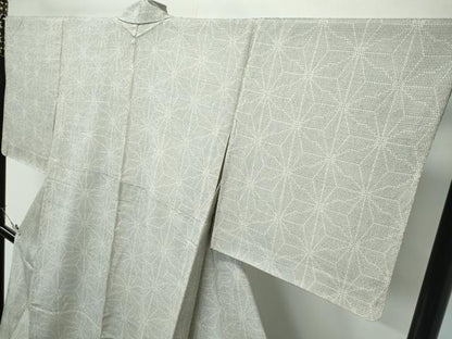 平和屋本店▽極上 白鷹お召 単衣 110亀甲 麻の葉文様 逸品 未使用 CZAA5593s6