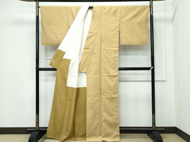 平和屋本店●極上　本場結城紬　重要無形文化財　奥順　100亀甲　飛び亀甲　枝花文　桑染色地　証紙付き　逸品　CZAA5587s6