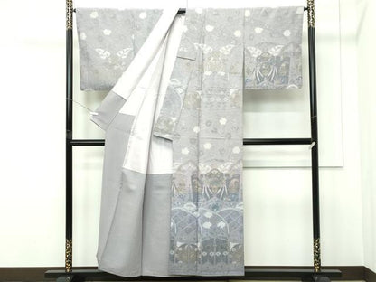 平和屋本店●極上　訪問着　総刺繍　中国三大刺繍　スワトウ相良刺繍　鳳凰花唐草文　利休白茶色地　金糸　逸品　CZAA5582s6