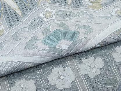 平和屋本店●極上　訪問着　総刺繍　中国三大刺繍　スワトウ相良刺繍　鳳凰花唐草文　利休白茶色地　金糸　逸品　CZAA5582s6