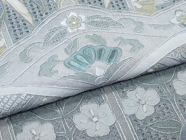 平和屋本店●極上　訪問着　総刺繍　中国三大刺繍　スワトウ相良刺繍　鳳凰花唐草文　利休白茶色地　金糸　逸品　CZAA5582s6