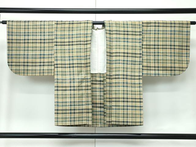 平和屋本店∞希少　人間国宝　志村ふくみ　羽織　紬地　２点セット　単衣　格子柄　羽織紐・たとう紙付き　逸品　CZAA5588s6