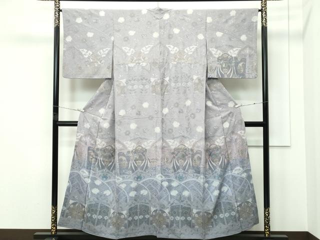 平和屋本店●極上　訪問着　総刺繍　中国三大刺繍　スワトウ相良刺繍　鳳凰花唐草文　利休白茶色地　金糸　逸品　CZAA5582s6