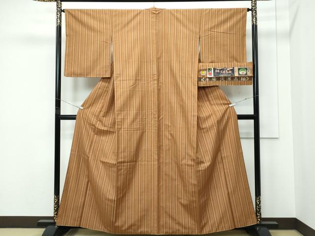 平和屋本店●極上　国指定重要無形文化財　本場久米島紬　伊敷サダ子作　手織　間道　証紙付き　逸品　CZAA5569s6