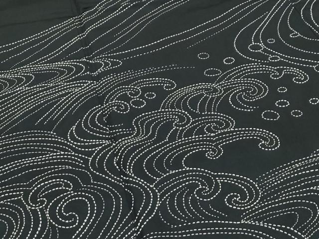 平和屋本店●極上　訪問着　本場大島紬地　総刺繍　刺し子　立波文　逸品　CZAA5596s6