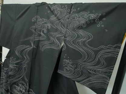 平和屋本店●極上　訪問着　本場大島紬地　総刺繍　刺し子　立波文　逸品　CZAA5596s6
