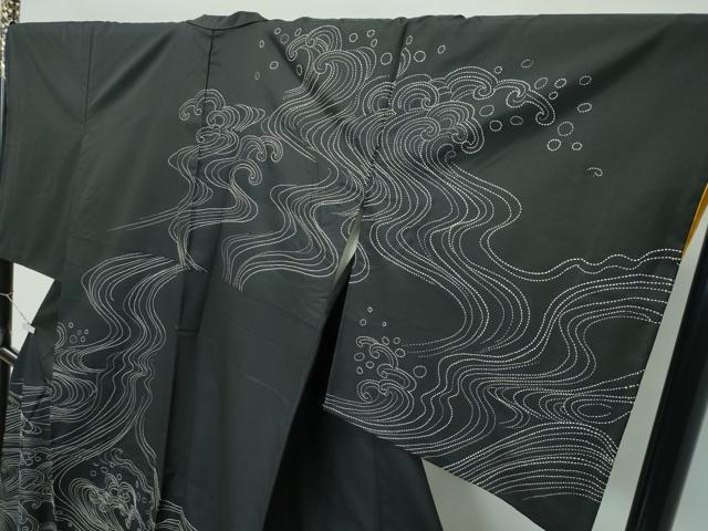 平和屋本店●極上　訪問着　本場大島紬地　総刺繍　刺し子　立波文　逸品　CZAA5596s6