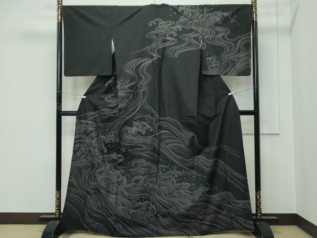 平和屋本店●極上　訪問着　本場大島紬地　総刺繍　刺し子　立波文　逸品　CZAA5596s6