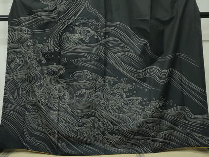 平和屋本店●極上　訪問着　本場大島紬地　総刺繍　刺し子　立波文　逸品　CZAA5596s6