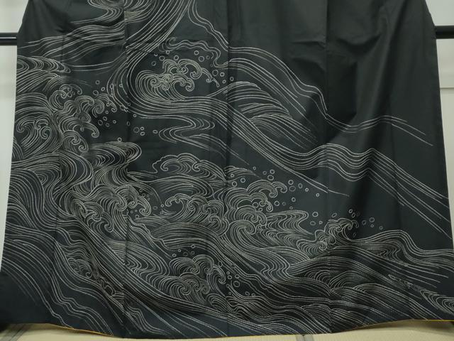 平和屋本店●極上　訪問着　本場大島紬地　総刺繍　刺し子　立波文　逸品　CZAA5596s6