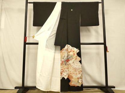 平和屋着物■豪華黒留袖　飛鶴冊子文　金彩　正絹　逸品　AABG9802fw