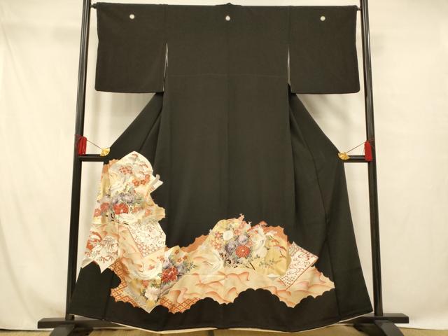 平和屋着物■豪華黒留袖　飛鶴冊子文　金彩　正絹　逸品　AABG9802fw