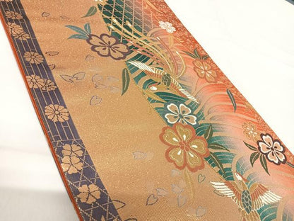 平和屋着物◎六通柄袋帯　唐織　鳳凰花文　金糸　正絹　逸品　AABG2448yx
