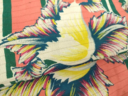 平和屋着物＊夏物　アンティーク　大正ロマン　九寸名古屋帯　絽縮緬　刺繍　大輪の花　正絹　逸品　DABD1795ps