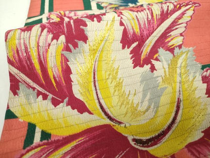 平和屋着物＊夏物　アンティーク　大正ロマン　九寸名古屋帯　絽縮緬　刺繍　大輪の花　正絹　逸品　DABD1795ps