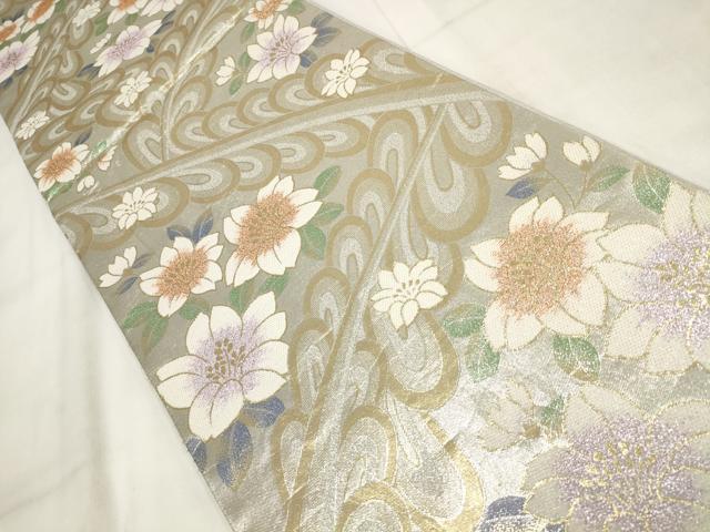 平和屋着物▼六通柄袋帯 草花文 金銀糸 正絹 逸品 AABH1419wj