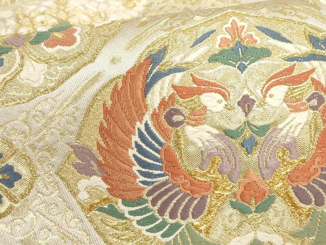 平和屋着物▼六通柄袋帯　花鳥菱文　金糸　正絹　逸品　AABH1442wj