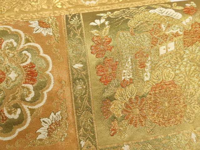 平和屋着物▼六通柄袋帯　吉祥花蝶文　金糸　正絹　逸品　AABH1481wj
