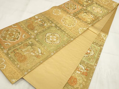 平和屋着物▼六通柄袋帯　吉祥花蝶文　金糸　正絹　逸品　AABH1481wj