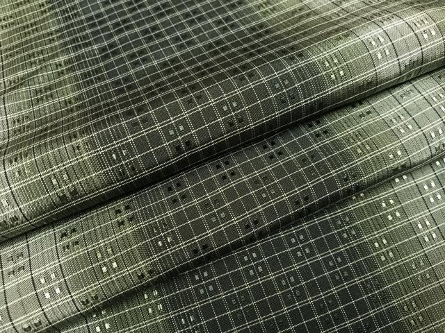 平和屋着物●花織　紬　格子　ロング丈　正絹　逸品　AABH3845ph