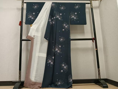 平和屋着物●上質な小紋　長襦袢(無双仕立て)セット　舞花文　正絹　逸品　未使用　AABH3876ph