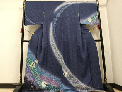平和屋着物●訪問着　絞り　舞花文　暈し染め　金通し地　正絹　逸品　AABH3864ph