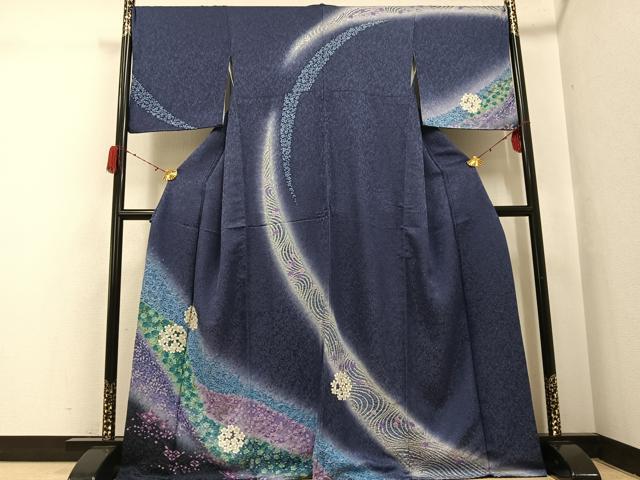 平和屋着物●訪問着　絞り　舞花文　暈し染め　金通し地　正絹　逸品　AABH3864ph