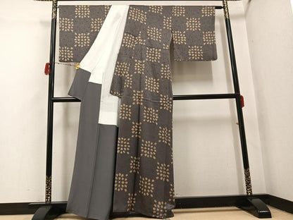 平和屋着物●上質な小紋　絞り　変わり市松　正絹　逸品　AABH3861ph