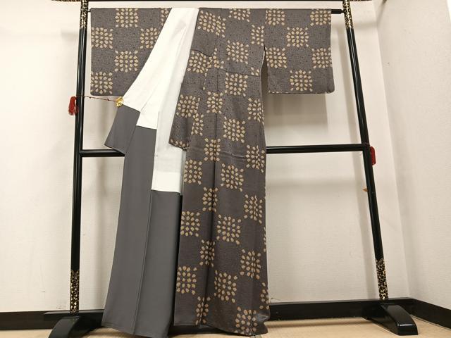 平和屋着物●上質な小紋　絞り　変わり市松　正絹　逸品　AABH3861ph