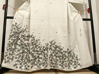 平和屋着物●友禅作家の巨匠　浅井青仁　訪問着　お召地　桜　金彩　正絹　逸品　AABH3853ph