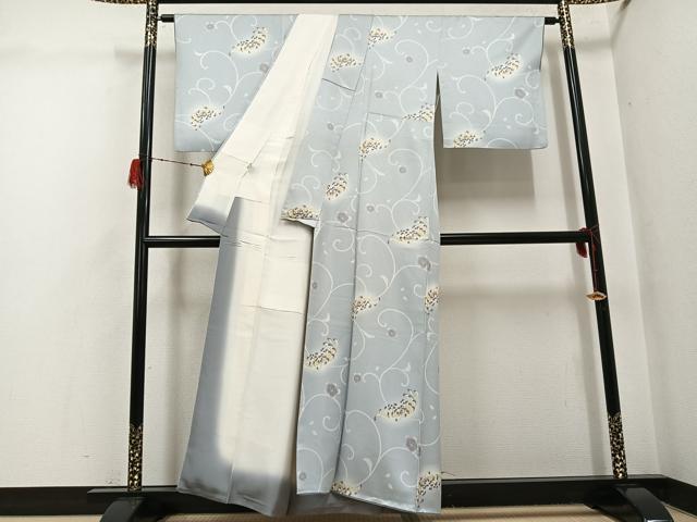 平和屋着物●上質な小紋　菊桜唐草文　暈し染め　正絹　逸品　AABH3854ph