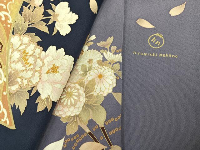 平和屋着物●ファッションブランド hiromichi nakano ヒロミチナカノ 小振袖 二尺袖 刺繍 簪花文 暈し染め 金彩 正絹 逸品 AABH3866ph
