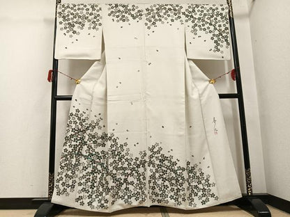 平和屋着物●友禅作家の巨匠　浅井青仁　訪問着　お召地　桜　金彩　正絹　逸品　AABH3853ph