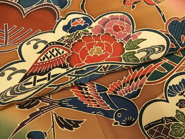 平和屋着物●豪華振袖　紅型　花鳥文　暈し染め　正絹　逸品　未使用　AABH3863ph