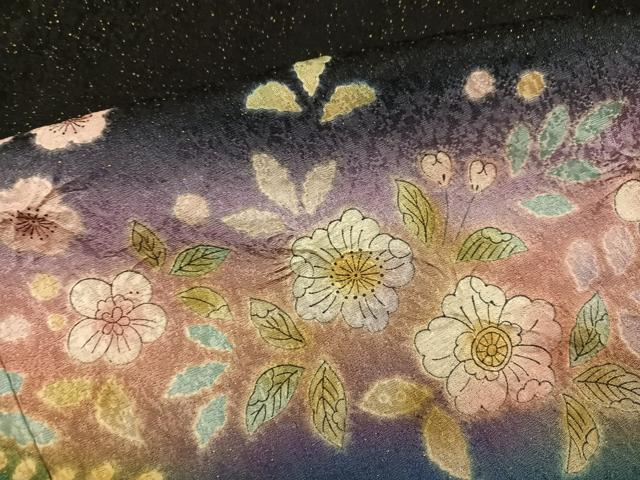 平和屋着物●豪華振袖　辻が花　絞り　暈し染め　黒地　金彩　金通し地　正絹　逸品　AABH3871ph