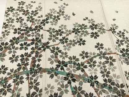 平和屋着物●友禅作家の巨匠　浅井青仁　訪問着　お召地　桜　金彩　正絹　逸品　AABH3853ph