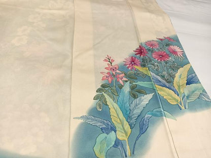 平和屋着物●豪華振袖　作家物　手描き　草花文　暈し染め　ロング丈　正絹　逸品　AABH3867ph