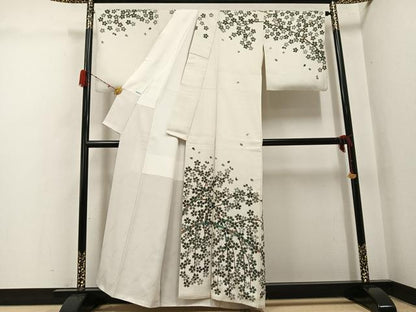 平和屋着物●友禅作家の巨匠　浅井青仁　訪問着　お召地　桜　金彩　正絹　逸品　AABH3853ph