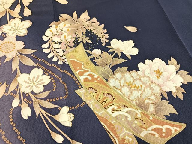平和屋着物●ファッションブランド hiromichi nakano ヒロミチナカノ 小振袖 二尺袖 刺繍 簪花文 暈し染め 金彩 正絹 逸品 AABH3866ph