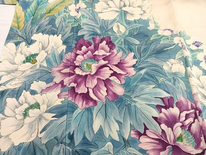 平和屋着物●豪華振袖　作家物　手描き　草花文　暈し染め　ロング丈　正絹　逸品　AABH3867ph