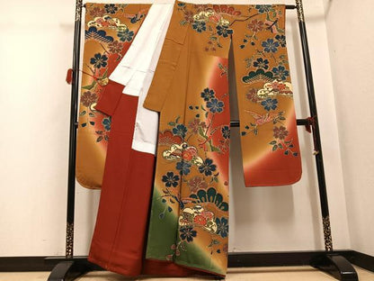 平和屋着物●豪華振袖　紅型　花鳥文　暈し染め　正絹　逸品　未使用　AABH3863ph