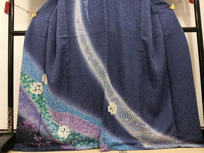 平和屋着物●訪問着　絞り　舞花文　暈し染め　金通し地　正絹　逸品　AABH3864ph