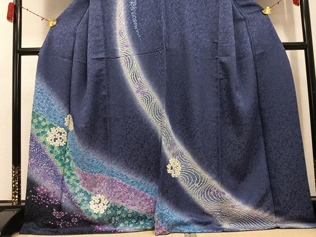 平和屋着物●訪問着　絞り　舞花文　暈し染め　金通し地　正絹　逸品　AABH3864ph