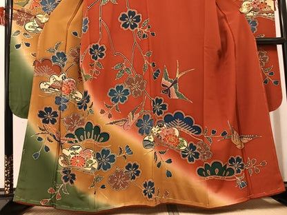 平和屋着物●豪華振袖　紅型　花鳥文　暈し染め　正絹　逸品　未使用　AABH3863ph