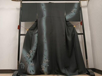 平和屋着物●京都の名門ブランド　銀花仙　訪問着　桜蘭　暈し染め　黒地　正絹　逸品　AABH3873ph