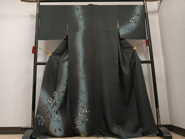 平和屋着物●京都の名門ブランド　銀花仙　訪問着　桜蘭　暈し染め　黒地　正絹　逸品　AABH3873ph